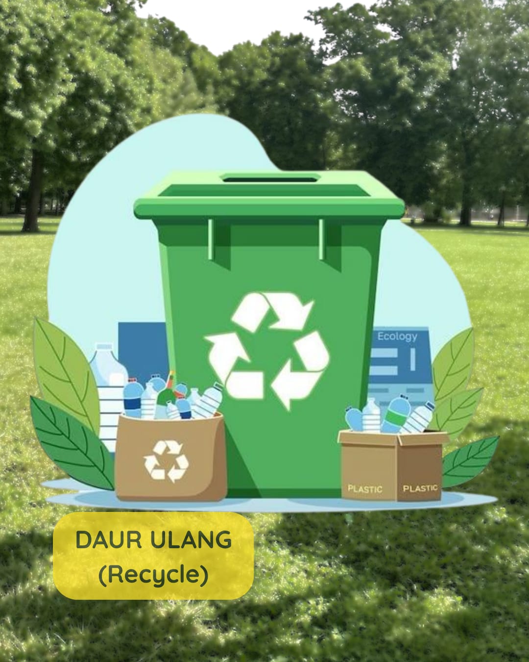 Ilustrasi proses daur ulang plastik menggunakan tempat sampah khusus untuk mengurangi limbah plastik.